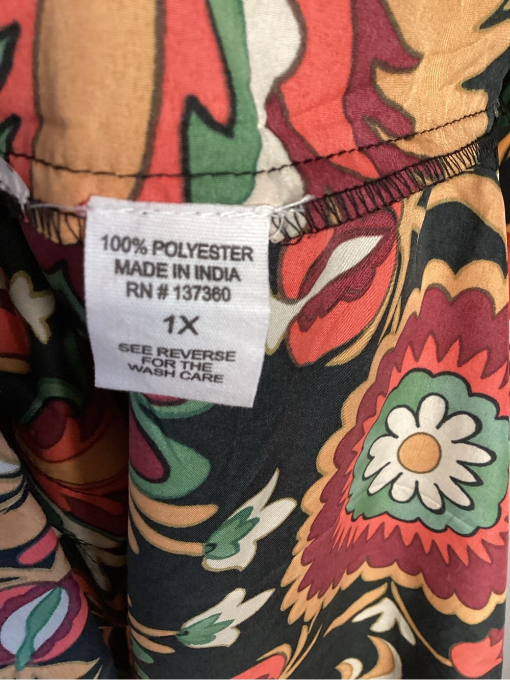 Floral Printed Long Dress in Black and Multicolor 1X - Picture 12 of 12
